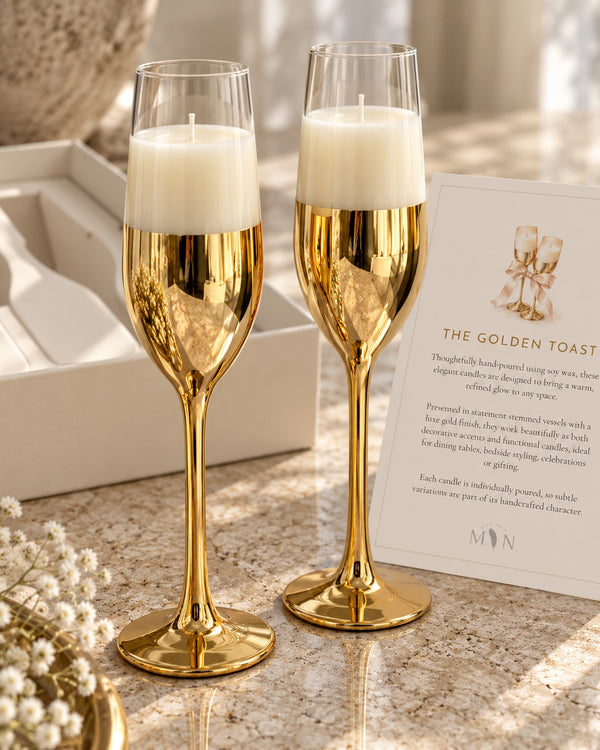 The Golden Toast – Champagne Glass Candles, Set of 2