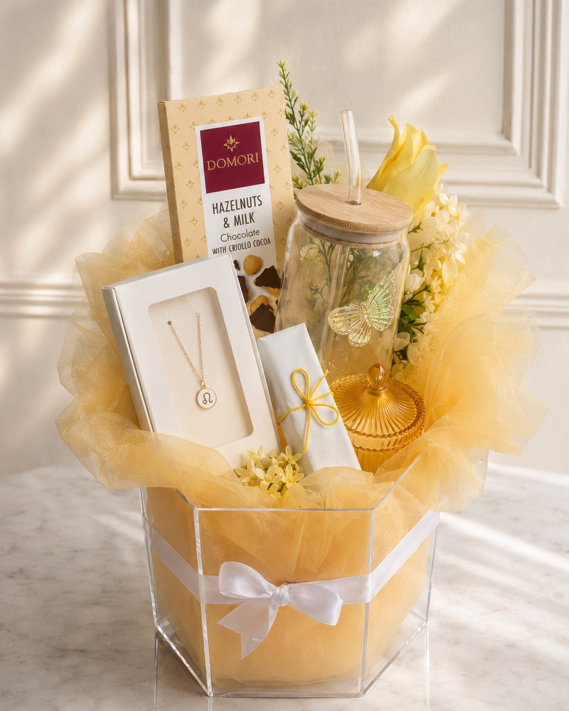Butter Yellow Starsign Hamper - full luxury gift box flatlay